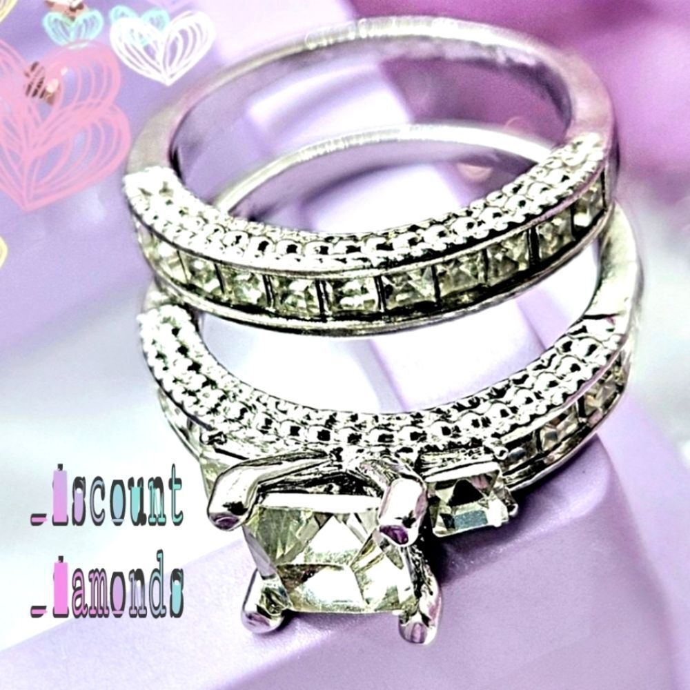 CLEARANCE - 925  Princess Cut White Sapphire  Ring with Baguette Diamonds